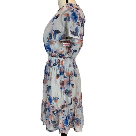 Lovestitch Short Sleeve Braided Collar Ruffle Hem Mini Dress - Blue White - Med - Picture 4 of 9